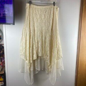 Indigo Soul NWT Lace Hi-Low Midi Skirt Ivory Boho Hippie Size 2x Plus Size